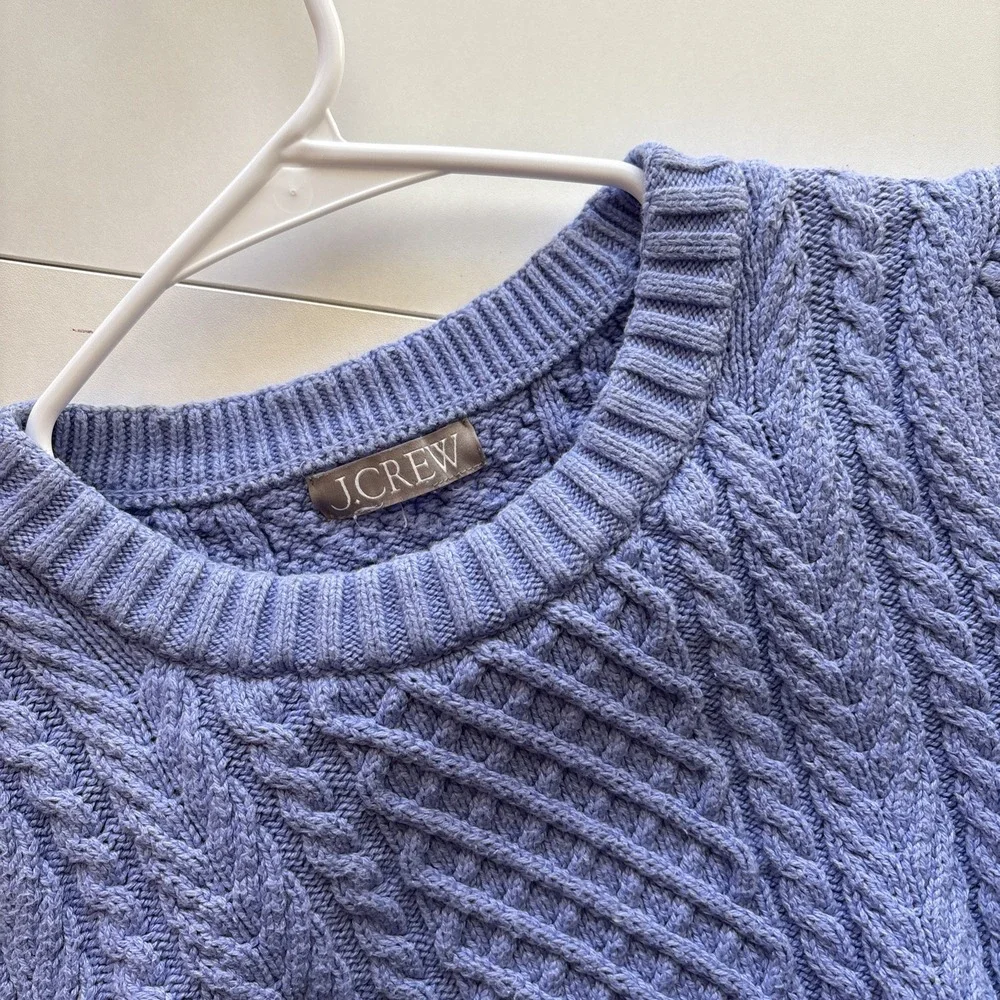 J.Crew Cable-knit puff-sleeve crewneck sweater lavendar‎ small BS978